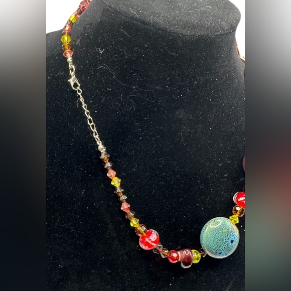 Colorful Women’s Necklace Made From Glass, Acrylic, & Plastic Beads. Approx 20” - Picture 2 of 3
